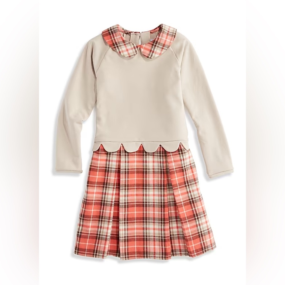 bella bliss Cream and Red Plaid Kids Dress